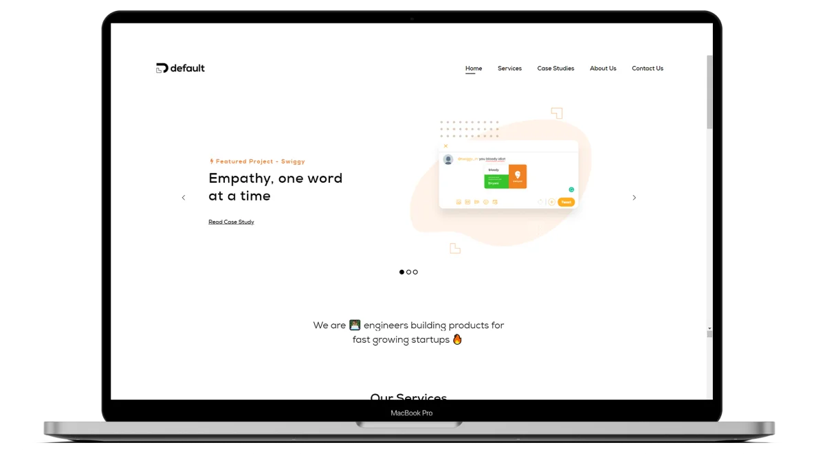 A website screenshot of GetDefault.in Portfolio